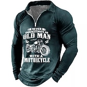 abordables Polo à texte amusant pour homme-T-shirt graphique à manches longues pour hommes de motocycliste  'Ne sous-estimez jamais un vieux avec une moto'