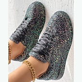 economico Sneakers da donna-sneakers da donna con plateau e glitter argento - scarpe casual con lacci scintillanti per feste e street style