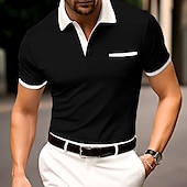 preiswerte Klassisches Poloshirt für Herren-Herren Polo mit Knopfleiste Baumwoll-Poloshirt Lässig Ferien Revers Gerippter Polokragen Kurzarm Mode Basic Einfach Klassisch Sommer Normale Passform Marineblau Schwarz Weiß Burgunderrot Himmelblau