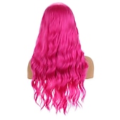 economico Parrucche trendy sintetiche-parrucca rosa caldo parrucca magenta lunghe parrucche rosa ondulate ricci per le donne ragazze parte centrale parrucche sintetiche resistenti al calore ad alta densità