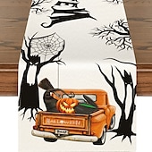 cheap Table Runners-Pumpkin Table Runner Halloween Fall Burlap Tablerunner Farmhouse Indoor Table Autumn Decoration Table Flag Decor For Dining Weddig Party Holiday