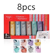 cheap Painting, Drawing &amp; Art Supplies-8 Colors Metallic Highlighter Set Oblique Tip Water-Based Shiny Glitter Color Marker Highlight Pen School Office Supplies