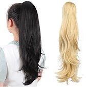 abordables Queue-de-cheval-Extension de queue de cheval griffe pour les femmes morceau de cheveux bouclés 24 extensions de cheveux de queue de cheval synthétique très longue &amp; volumineux bouclé ondulé résistant à la chaleur