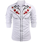 cheap Men&#039;s Western Shirts-Men&#039;s Floral Graphic Prints Shirt Western Shirt Cowboy Shirt Long Sleeve Fashion Streetwear Designer Outdoor Daily Fall &amp; Winter Turndown Print Red / White Black Navy Blue Khaki
