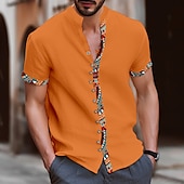 Herren Stammes Vintage Hemd Knopfhemd Kurzarm Mode Streetwear Designer Urlaub Straße Täglich Sommer Frühling Stehkragen Druck Blau-Grün Weiß Marineblau Blau Orange preiswerte Ethnisches Muster-Herren Stammes Vintage Hemd Knopfhemd Kurzarm Mode Streetwear Designer Urlaub Straße Täglich Sommer Frühling Stehkragen Druck Blau-Grün Weiß Marineblau Blau Orange