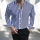 cheap Men&#039;s Button Down Shirts-Men&#039;s Dress Shirt Striped Shirt Button Down Shirt Collared Shirt Striped Wedding Work Black White Red Navy Blue Long Sleeve Collar Clothing Apparel