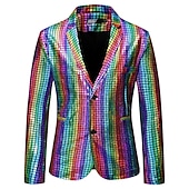 cheap Tops-Disco 1980s Outfits Suits &amp; Blazers Lapel Collar Blazer Disco Men&#039;s Masquerade Party Club Pride Parade Adults&#039; Coat All Seasons