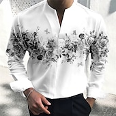 billige Plantemønster-Herre Blomstret Skjorte Skjorte med knapper Langermet Mote Gatemote Designer utendørs Avslappet Daglig Sommer Høst V-hals Trykt mønster Gul Rød Blå Lilla Grønn