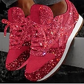 billige Sneakers til kvinner-kvinners sølvglitter joggesko mesh snøring med komfortabel såle