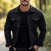 abordables Vestes Cargo-Homme Veste Légère Veste de camionneur Veste d&#039;Été Chemise Veste Extérieur Vacances Printemps Automne Uni Mode Streetwear Revers Régulier Noir Blanche Veste