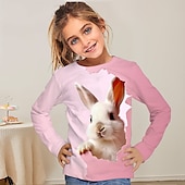 billiga Flickans 3D-djur-Flickor 3D Tecknat Kanin T-shirt Långärmad 3D-tryck Sommar Höst Aktiv Mode söt stil Polyester Barn 3-12 år Utomhus Ledigt Dagligen Normal