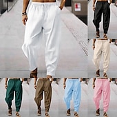 cheap Holiday-Men&#039;s Trousers Summer Pants Baggy Pants Pocket Drawstring Elastic Waist Stripe Full Length Casual Daily Fashion Classic Style Loose Fit Dark Brown Dark Khaki Inelastic