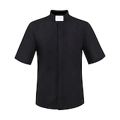 cheap Tops-Men&#039;s Priest Shirt Tab Collar Clergy Shirt Black White Short Sleeves Long Sleeves for Halloween Carnival
