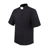 cheap Tops-Men&#039;s Priest Shirt Tab Collar Clergy Shirt Black White Short Sleeves Long Sleeves for Halloween Carnival