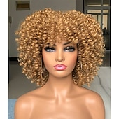 abordables Perruques de qualité supérieure-perruque afro bouclée avec une frange perruques courtes crépus bouclés pour les femmes noires fibre synthétique cheveux doux perruque afro courte bouclée