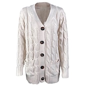 cheap Cardigans &amp; Outerwears-Women&#039;s Cardigan Sweater Casual Soft Solid Color Cable Chunky Open Front Buttons Pocket Long Sleeve Tunic Knit Daily Dark powder Black Fall Winter