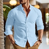 voordelige Vakantie-Voor heren Overhemd linnen overhemd Chinees kraag overhemd Mandarijn kraag overhemd Zomer overhemd Strand hemd Effen Vakantie Casual Zwart Wit Blozend Roze blauw Lange mouw opa kraag Lente zomer