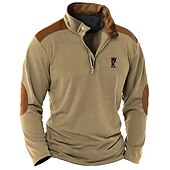 preiswerte Basic-T-Shirts-Herren T Shirt T-Shirt Langarmshirt Langarm Viertelreißverschluss Sommer Farbblock Buchstabendruck Mode Designer Basic Patchwork Urlaub Straße Ausgehen Schwarz Marinenblau Khaki Top T-Shirt für Herren