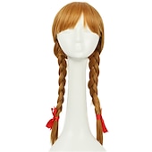 cheap Movie Character Wigs-Annabelle Wig Conjuring Cosplay Long Light Brown Double Tails Hair Accessories Halloween Wigs