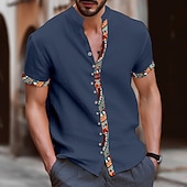 Herren Stammes Vintage Hemd Knopfhemd Kurzarm Mode Streetwear Designer Urlaub Straße Täglich Sommer Frühling Stehkragen Druck Blau-Grün Weiß Marineblau Blau Orange preiswerte Ethnisches Muster-Herren Stammes Vintage Hemd Knopfhemd Kurzarm Mode Streetwear Designer Urlaub Straße Täglich Sommer Frühling Stehkragen Druck Blau-Grün Weiß Marineblau Blau Orange