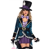 baratos Trajes Femininos-Chapeleiro Louco Dia das Bruxas Traje Cosplay Roupa Alice no País das Maravilhas Festa Fantasias Adulto Mulheres Dia Das Bruxas Carnaval Fantasias fáceis de Halloween Vestir-se