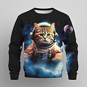 billige Guttens 3D Dyr-Gutt 3D Grafisk Katt Astronaut Genser Langermet 3D-utskrift Sommer Høst Mote Gatemote Daglig Barn 3-12 år utendørs Avslappet Daglig Normal