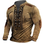 cheap Vintage T shirts-Men&#039;s Letter Graphic Prints Graphic Tee Vintage Shirt Long Sleeve T shirt Shirt Fashion Designer Casual Outdoor Vacation Daily Wear Black Brown Green Spring &amp;  Fall Clothing Apparel S M L XL 2XL 3XL