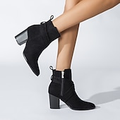 baratos Botas de tornozelo-Mulheres Botas Tamanhos Grandes Botins Botins Botas de salto Diário Côr Sólida Botas Botas Tornozelo Inverno Salto Robusto Dedo Apontado Elegante Moda Cetim zíper Preto Azul Marron
