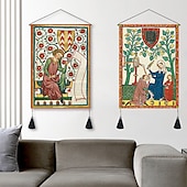 tanie zabytkowe gobeliny-zestaw 2 sztuk w stylu vintage średniowieczny tkany gobelin ścienny dekoracja koc kurtyna wisząca sypialnia dekoracja salonu nordycka bawełniana lniana frędzel 14 &quot;x 20&quot;