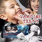 economico Vampiri Sanguinosi-zanne da vampiro retrattili denti realistici zanne telescopiche kit spaventoso raccapricciante plastica vestire i denti halloween festa di carnevale cosplay decorazione 2 paia