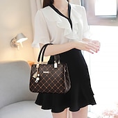 tanie Torby i torebki-Damskie Torebka Torba przez ramię Torba na ramię Torba bostońska Skóra PU Biuro Codzienny Święto Wisiorek Zamek Duża pojemność Wodoodporny Trwały Geometryczny Kolorowy blok ciemny liść klonu z kaw