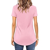 voordelige Effen t-shirt-T-shirt Dames Zwart-1 Wit Blozend Roze Effen Kruiselingse voorkant Dagelijks Basic V-hals Normale pasvorm M / M
