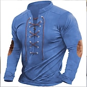 billiga grundläggande t-shirts-Herr Henleytröja T-tröja Långärmad tröja Långärmad Henley Sommar Färgblock Mode Designer Grundläggande Spetsknuten Semester Gata Utekväll Mörkgrå Svart Blå Topp t-shirt för män