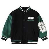 billiga Jackor och rockar för pojkar-barn pojkar ytterkläder basebolljackor ytterkläder färg block bokstav långärmad fickkappa skolsport mode streetwear grön höst vinter 7-13 år