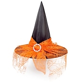 economico Maschera di Halloween &amp; Accessori-cappello da strega di halloween con velo di ragnatela cappello da festa in costume da donna cappello da mago cappello da mago copricapo di halloween cappello da festa cappello di halloween strega