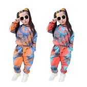 preiswerte Sets-2 Stück kinderkleidung Mädchen Batik Tasche Set aus Kapuzenpullover und Jogginghose einstellen Langarm Aktiv Ausbildung 3-7 Jahre Herbst Rote Orange