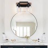 ieftine Lumini Vanity-Corpuri de iluminat baie de fermă, 1/2/3 lumini lumini de baie pe oglindă, lumini de vanity din lemn rustic, abajur din sticlă semințe pentru baie, aplice vintage pentru baie, living, hol, dormitor