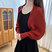 billige bryllup gjesteomslag-Sjale Sjal til kvinner Bolero Enkel Fritid hverdag Langermet Strikketøy Bryllup Wrap Med Ren Farge Til Daglig Høst
