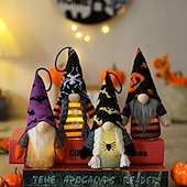 cheap Hallowen Prop Lighting-Halloween Bat Hat Faceless Gnome Doll with Lights Hanging Pendant Tree Decor Harvest Sunflowers Plush Doll Decorations For Home