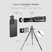 abordables Télémètres et télescopes-48x super téléobjectif zoom objectif de téléphone portable puissant télescope monoculaire en métal mobile hd téléobjectif avec trépied pour le camping