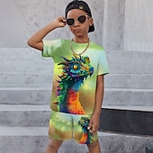 cheap Boy&#039;s 3D Animals-Boys 3D Graphic Animal Dragon T-shirt &amp; Shorts T-shirt Set Clothing Set Short Sleeve 3D prints Summer Spring Active Sports Fashion Kids 3-13 Years Outdoor Vacation Street Regular Fit