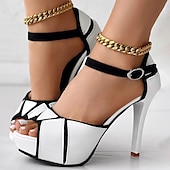 Недорогие Туфли на каблуках-женские белые и черные босоножки на шпильке с открытым носком и ремешком на щиколотке - стильные туфли на высоком каблуке для вечеринок и особых случаев