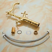 abordables Classiques-mitigeur de lavabo de salle de bain robinets de lavabo courts et hauts, robinet à double poignée en laiton vintage avec tuyau froid et chaud