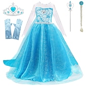 billiga Klänningar med sagotema-barn flickor elsa frozen kostym klänning paljett blommig performance party blå maxi långärmad prinsessa söta klänningar höst vinter normal passform 3-10 år