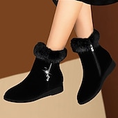 billige Snow &amp; Winter Boots-svarte ankelstøvletter for kvinner med fuskepelskant - elegant design, komfortabel passform, varmt fôr, perfekt for uformelle vinterturer og hverdagsbruk