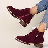 ieftine Botine-Pentru femei Cizme Pantofi de piele intoarsa Mărime Plus Size Cizme cu toc În aer liber Muncă Zilnic Culoare solidă Ghete Botine Iarnă Blocați călcâiul Toc Jos Vârf rotund Epocă Modă Casual PU Fermoar