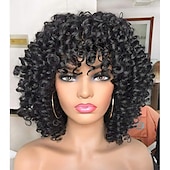 abordables Perruques de qualité supérieure-perruque afro bouclée avec une frange perruques courtes crépus bouclés pour les femmes noires fibre synthétique cheveux doux perruque afro courte bouclée