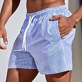 お買い得  男性用水泳パンツ-男性用 ボードショーツ スイムショーツ スイムトランク サマーショーツ ビーチショーツ ドローストリング メッシュ裏地付き 弾性ウエスト グラフィック 縞 高通気性 ソフト ショート カジュアル 日常 祝日 ストリートファッション ハワイアン ライトグリーン ピンク マイクロエラスティック