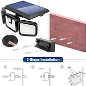 olcso Kültéri falilámpák-3 fejű 270° 74 LED-es napelemes oszloplámpák kültéri állítható fejjel, IP67 vízálló napelemes kerti fali lámpa emberi test mozgásérzékelővel, udvari kerti gyep terasz udvari kerítés dekoráció
