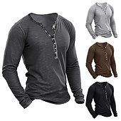 billiga Casual Henley T-shirt-Herr T-shirt Henleytröja T-tröja Slät Henley Gata Semester Långärmad Kläder Mode Designer Grundläggande